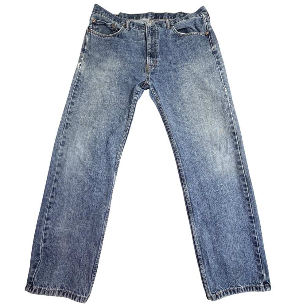 Levis 505 Regular Fit Straight Leg Blue Denim Jeans Mens 40x32 Medium Wash Retro